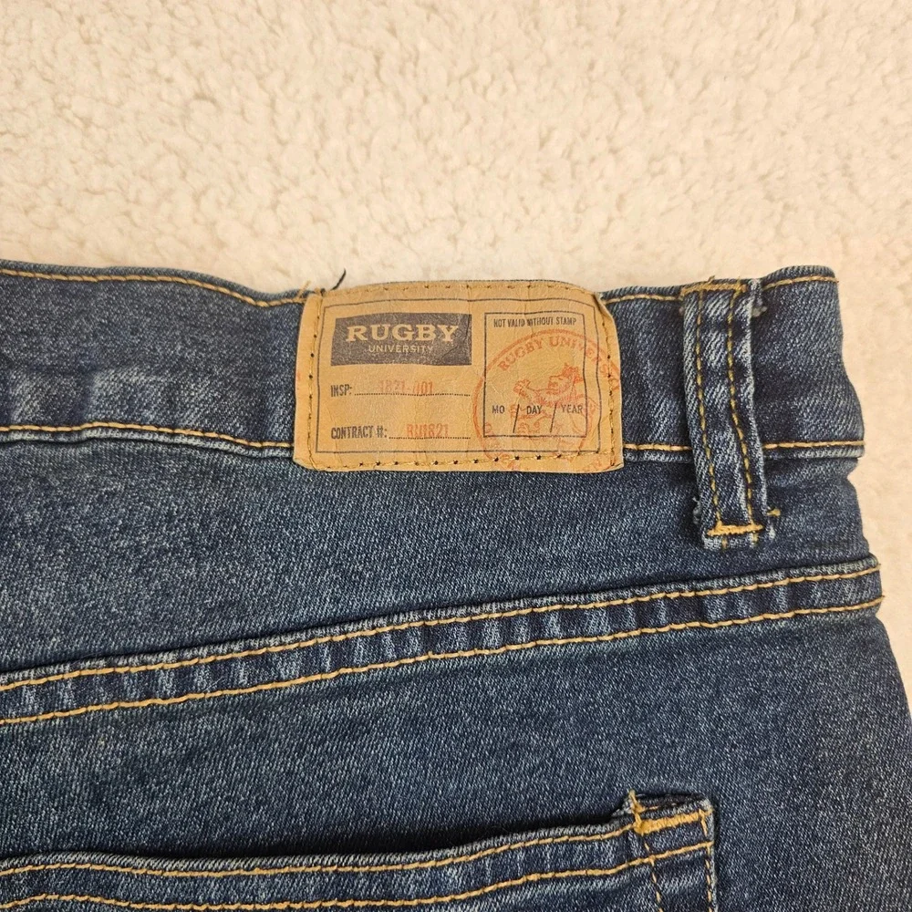 Rugby University Mens Stretch Jeans Dark Wash Straight Leg 44x30 Blue Denim